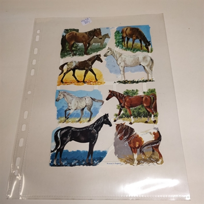 Heste i naturen, et ark med 8 stk. gamle glansbilleder med glimmer.